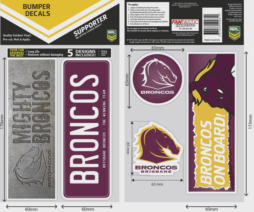 Brisbane Broncos Bumper Decals Sheet