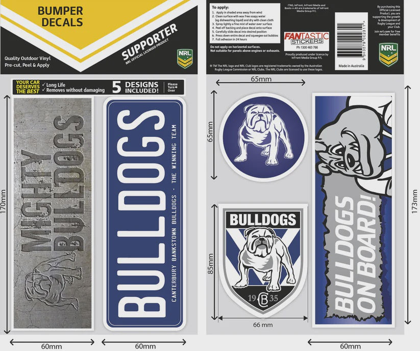 Canterbury Bulldogs Bumper Decal Sheet