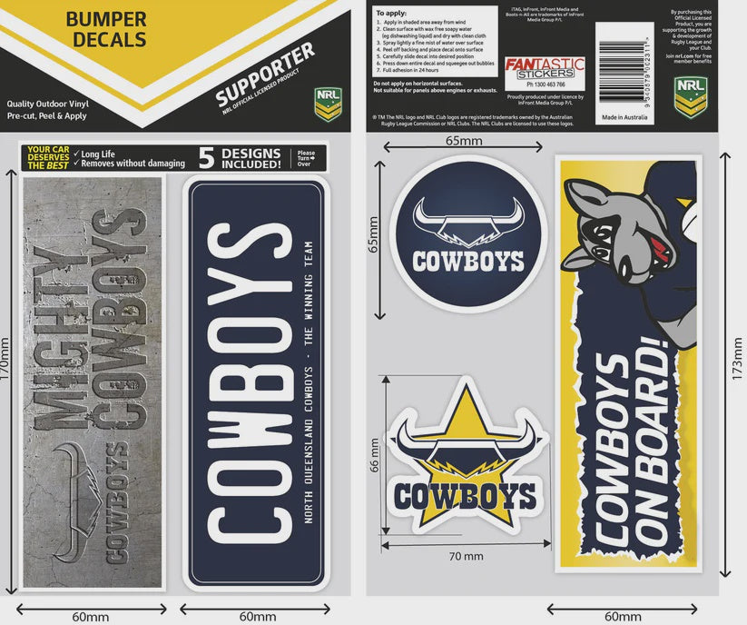 North Queensland Cowboys Bumper Decals Sheet