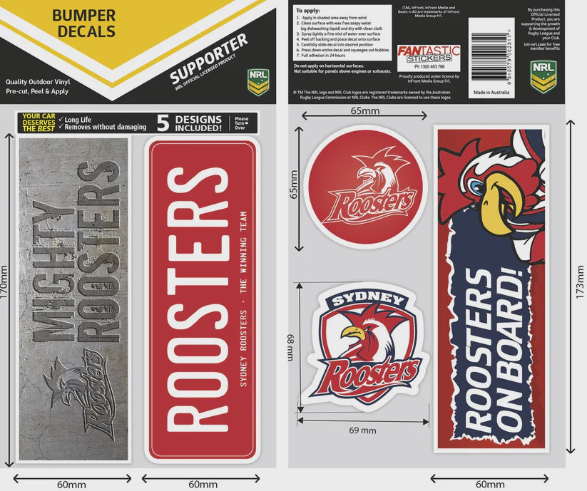 Sydney Roosters Bumper Decals Sheet