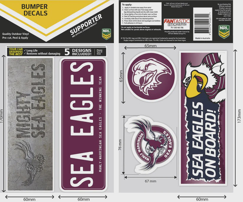 Manly Sea Eagles Bumper Decals Sheet