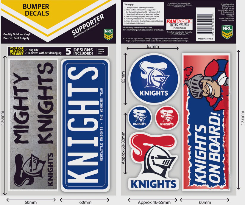 Newcastle Knights Bumper Decals Sheet