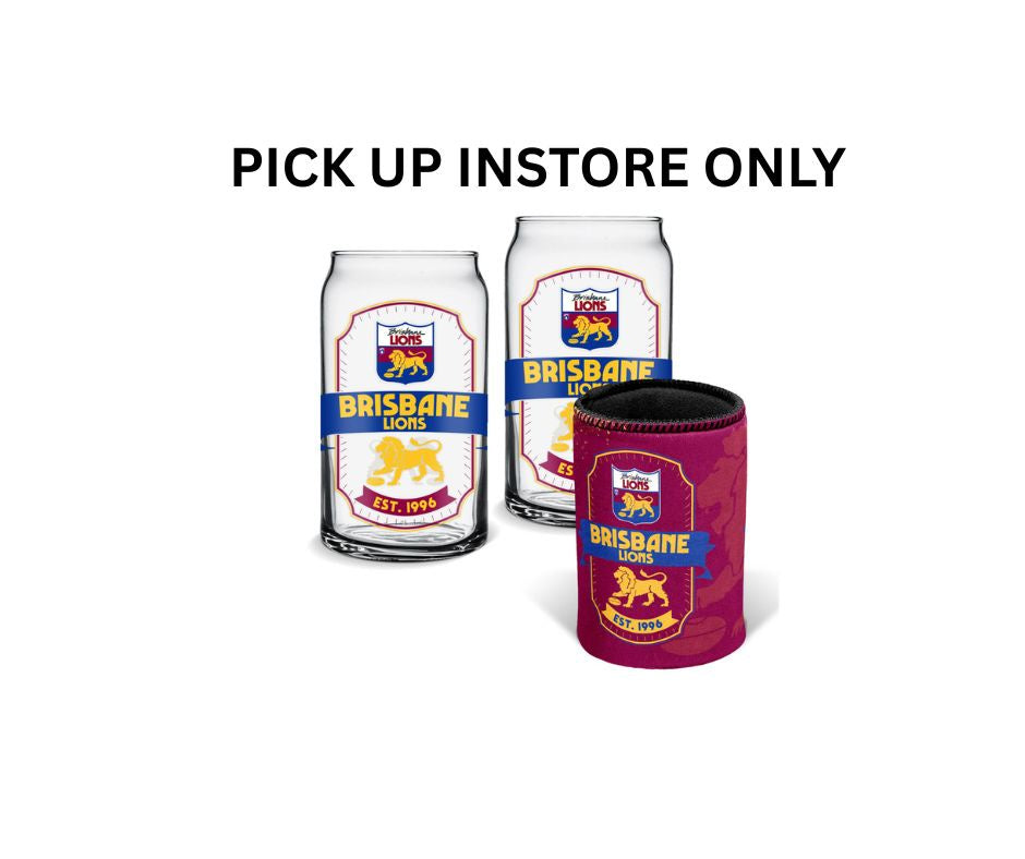 Brisbane Lions Can  Shaped Glasses And Can Cooler