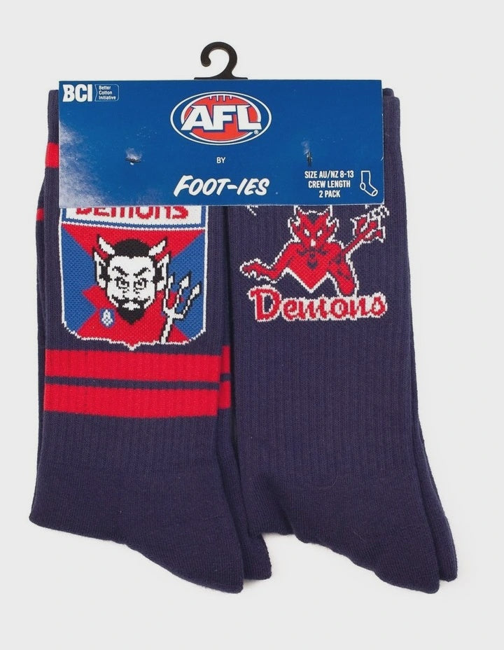 Melbourne Demons Heritage Crew Socks - 2 Pack