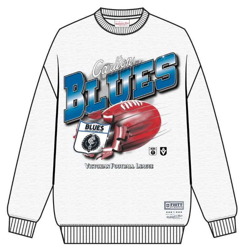 Carlton Blues Mitchell & Ness Exploding Ball Crew Jumper