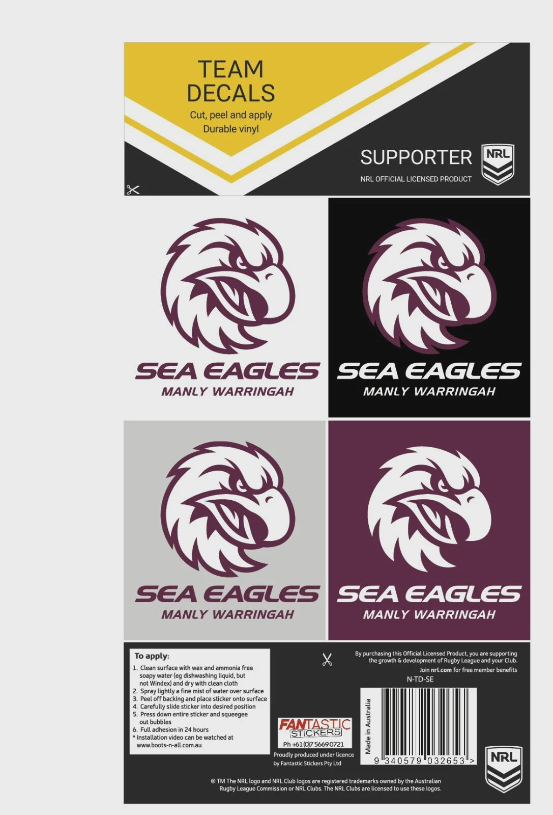 Manly Sea Eagles Team Decals