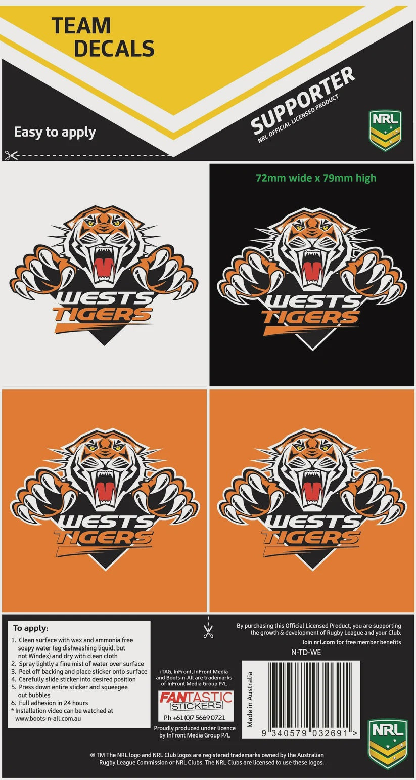 West Tigers Team Decals