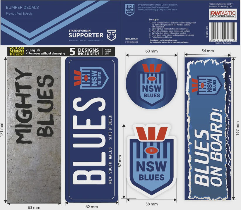 New South Wales State Of Origin Bumper Decals Sheet