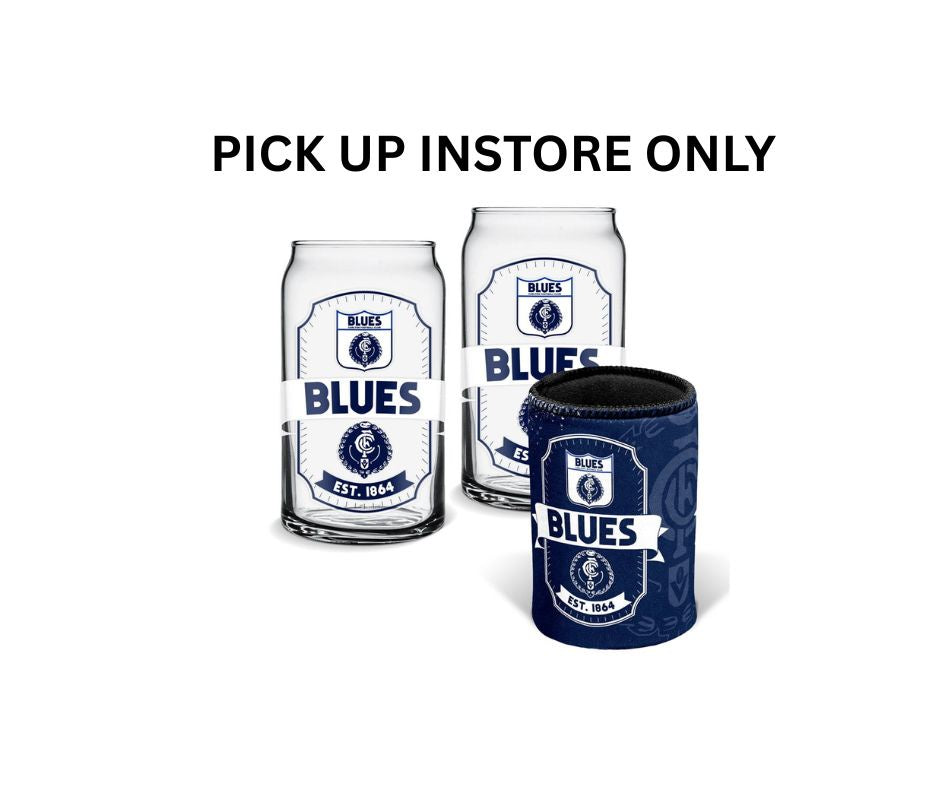 Carlton Blues Can Shaped Glasses And Can Cooler