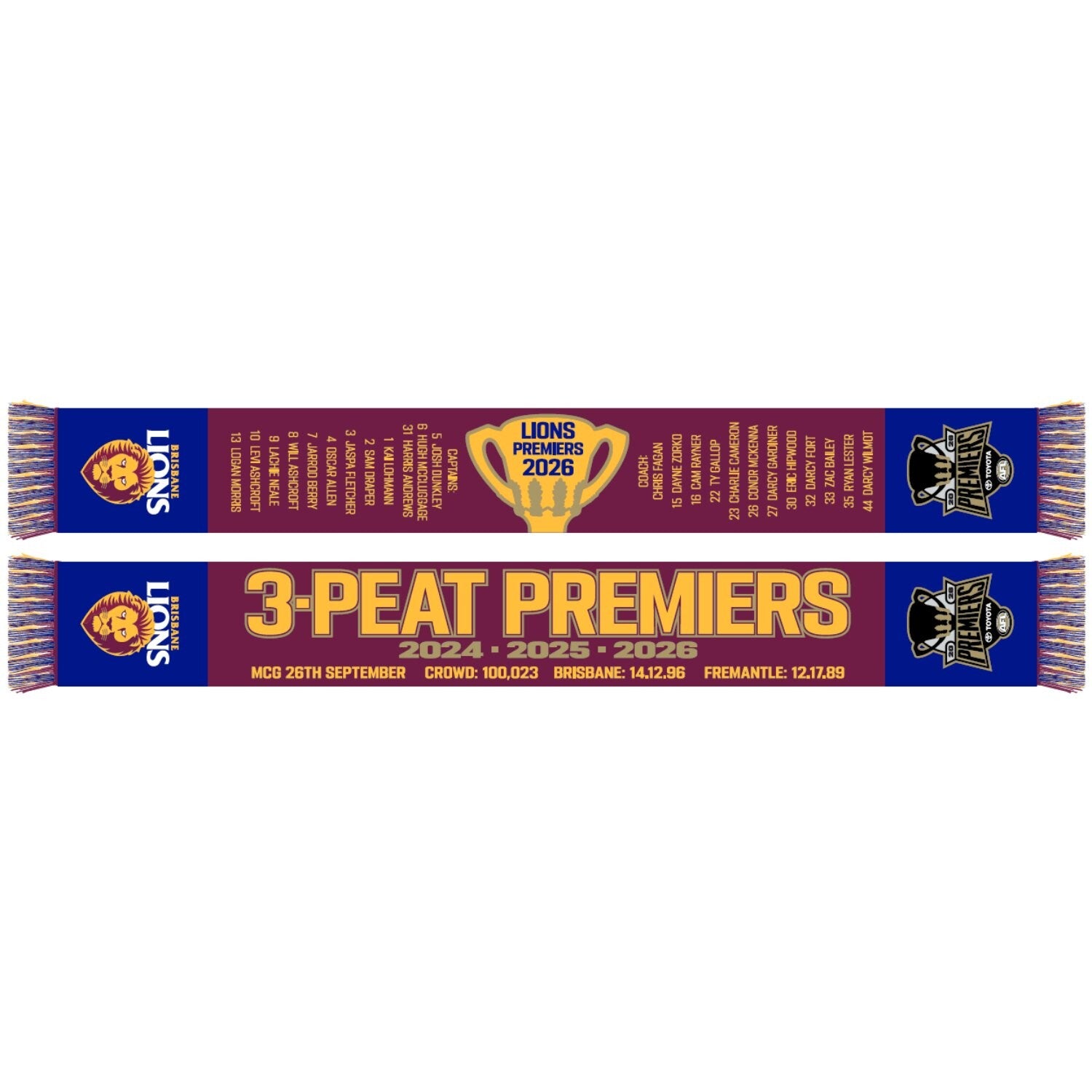 Brisbane Lions 2026 Premiers Scarf