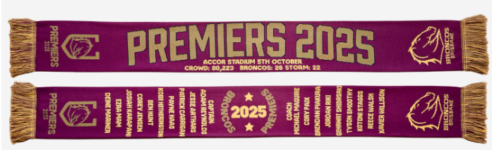 Brisbane Broncos 2025 Premiers Scarf