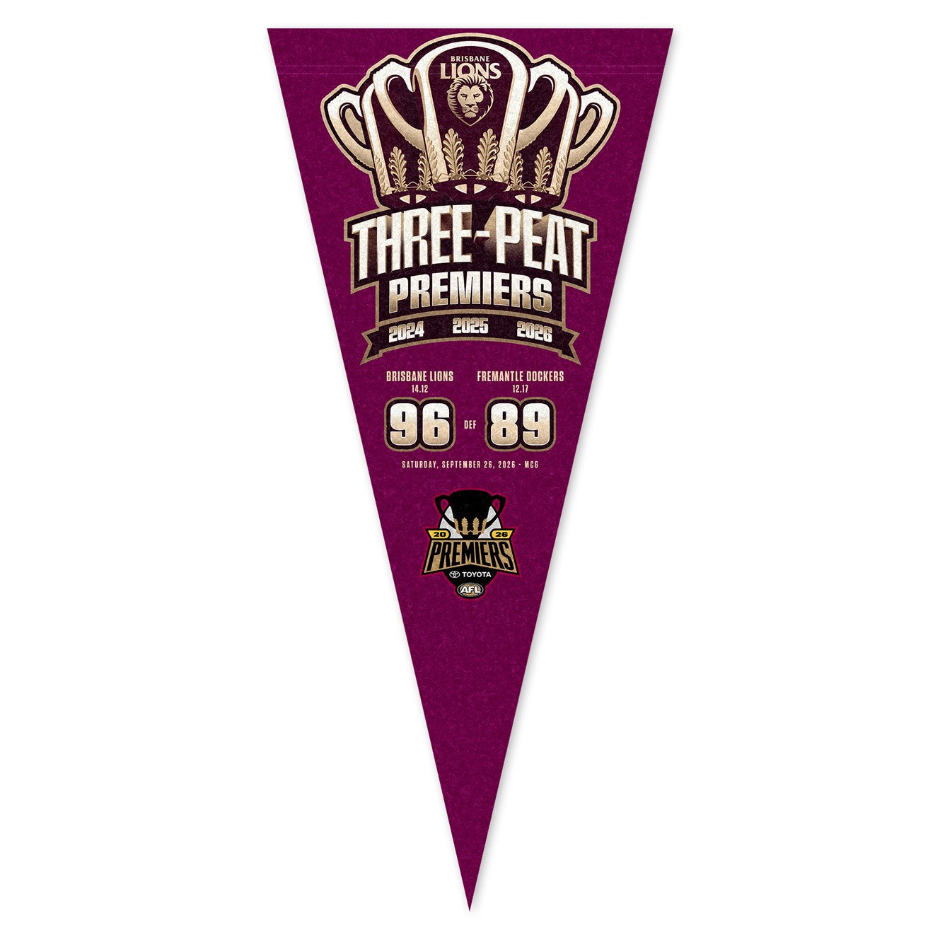 Brisbane Lions 2026 Three Peat Premiers Pennant