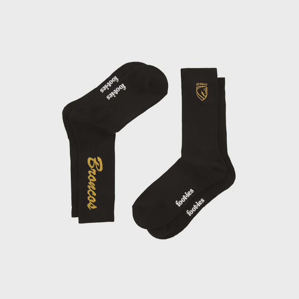 Brisbane Broncos 2 Pack Crew Socks - black